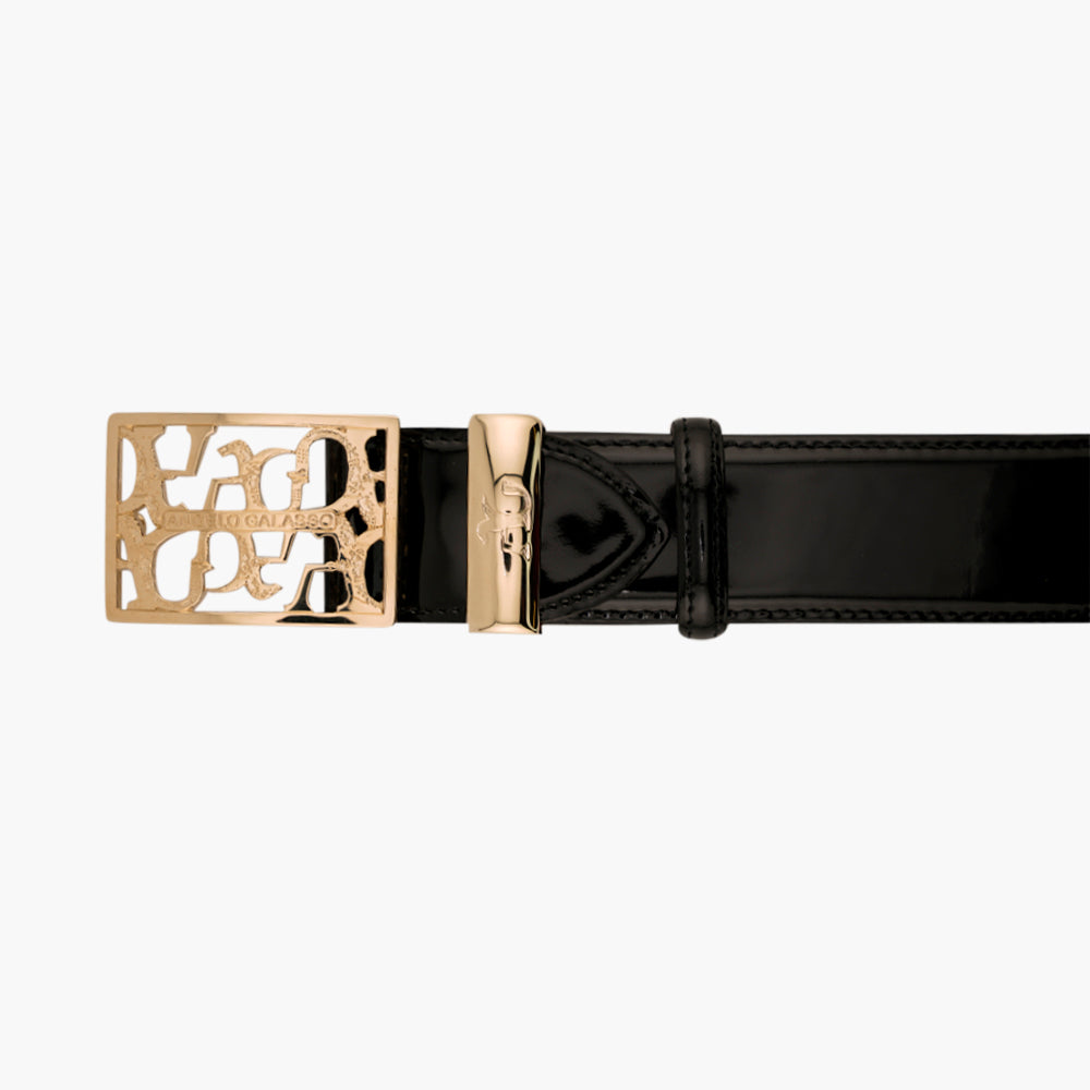Black Patent Reflection Logo Belt - AG24WCCOL02FL