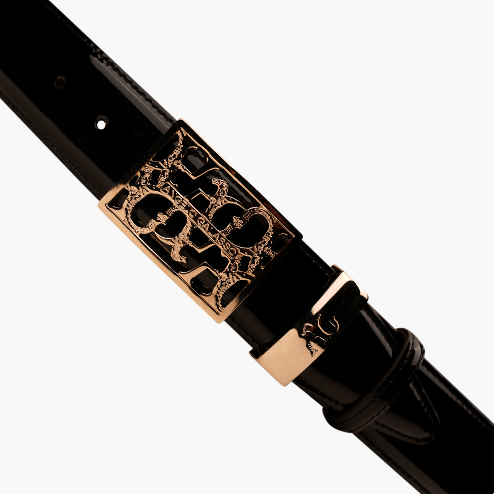 Black Patent Reflection Logo Belt - AG24WCCOL02FL