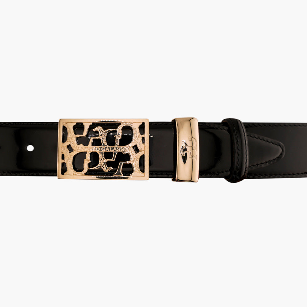Black Patent Reflection Logo Belt - AG24WCCOL02FL