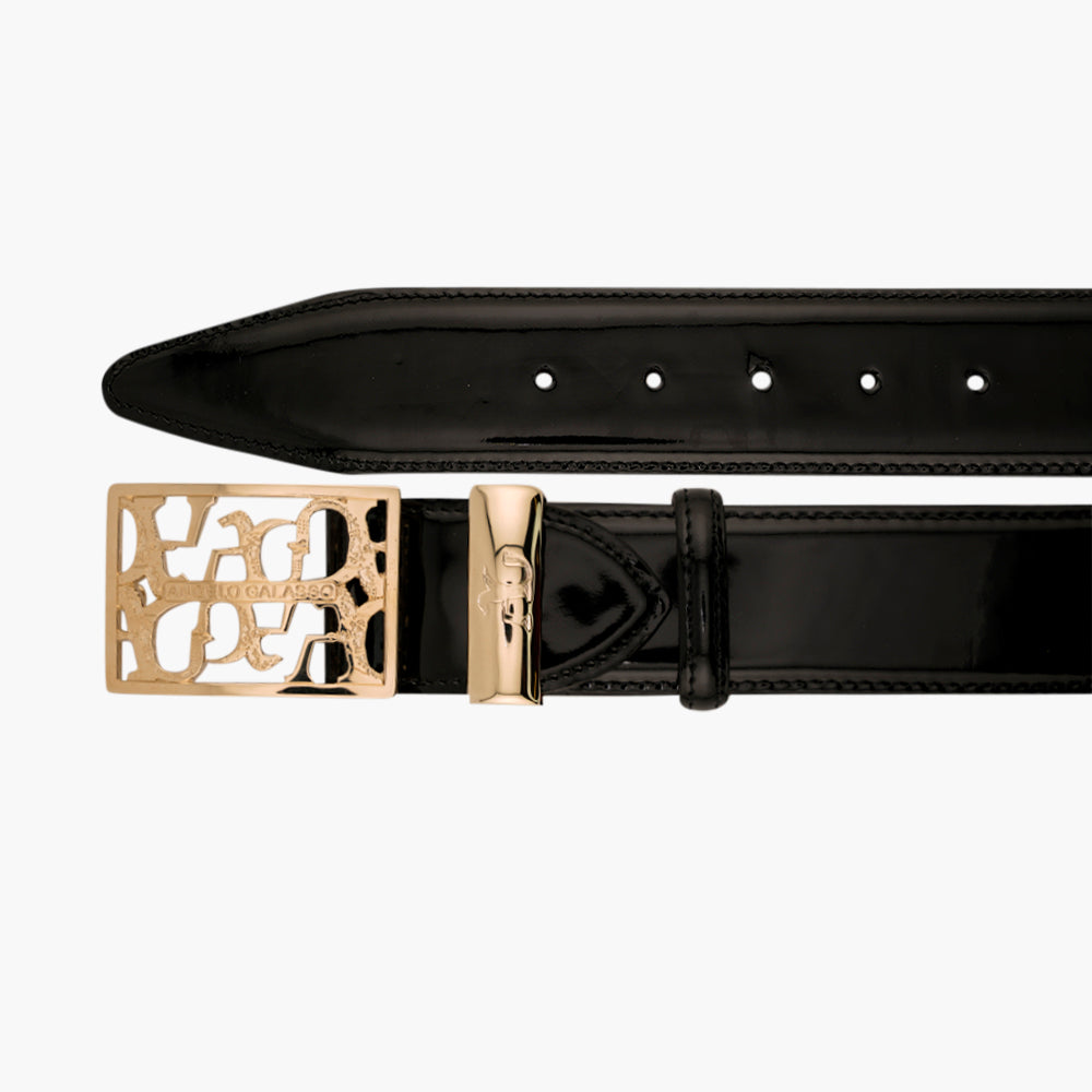 Black Patent Reflection Logo Belt - AG24WCCOL02FL