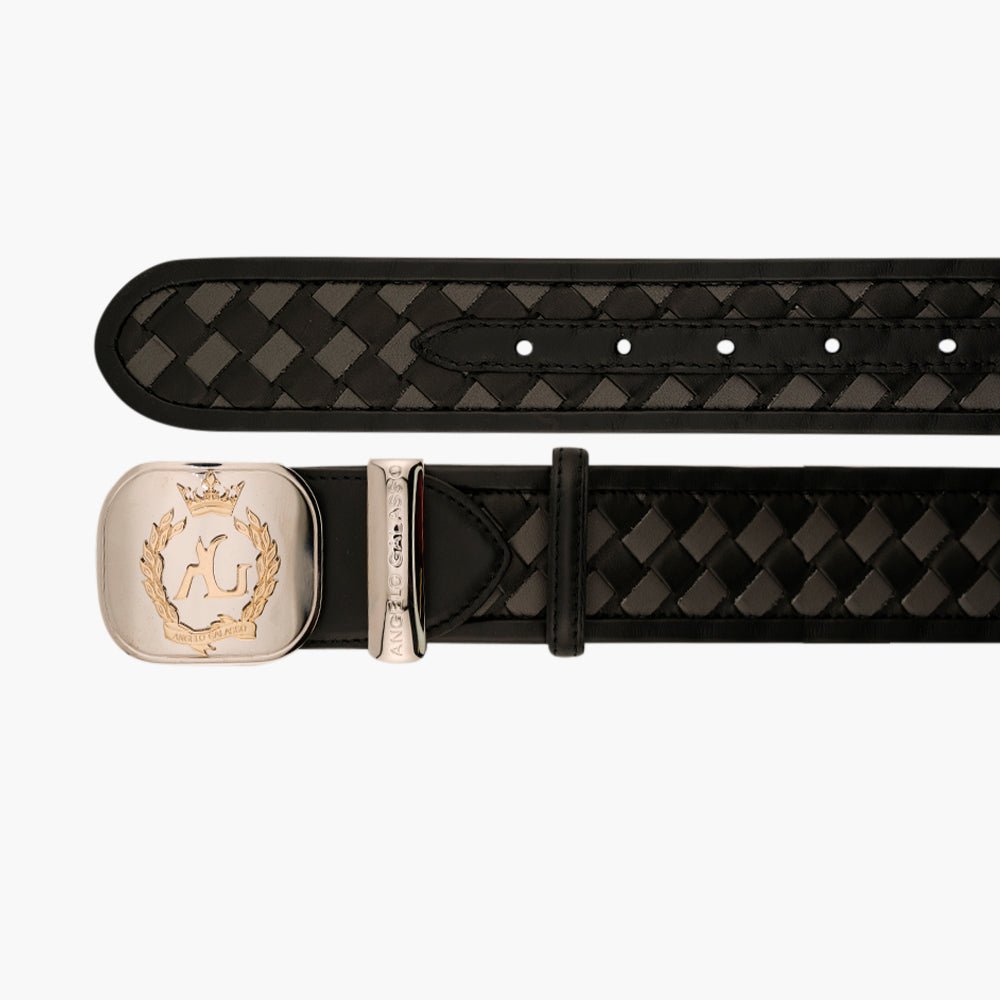 Black & Dark Grey Woven Alloro Belt - Angelo Galasso - Luxury Italian Menswear London