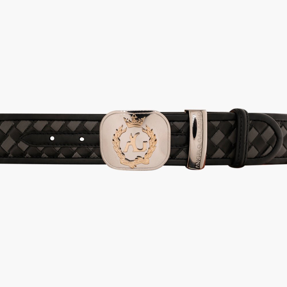 Black & Dark Grey Woven Alloro Belt - Angelo Galasso - Luxury Italian Menswear London