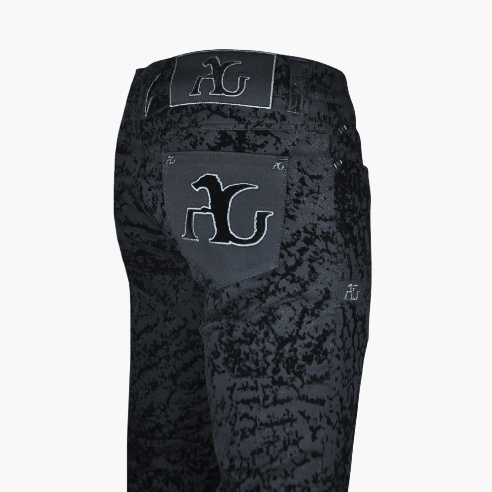 Jet Black Flocked AG Denim - Angelo Galasso - Luxury Italian Menswear London