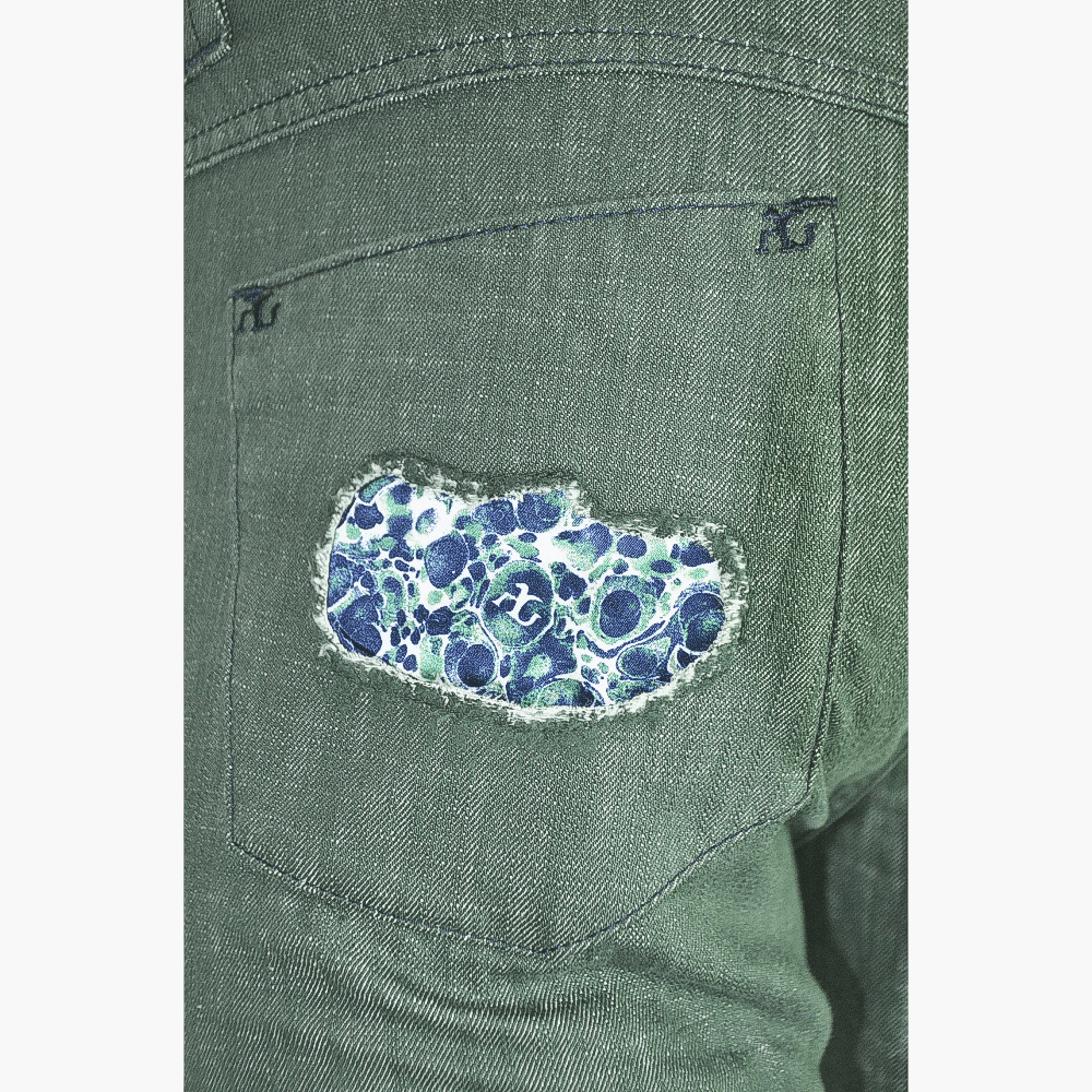 Green Malachite Jeans with Araldica Logo - Angelo Galasso - Luxury Italian Menswear London