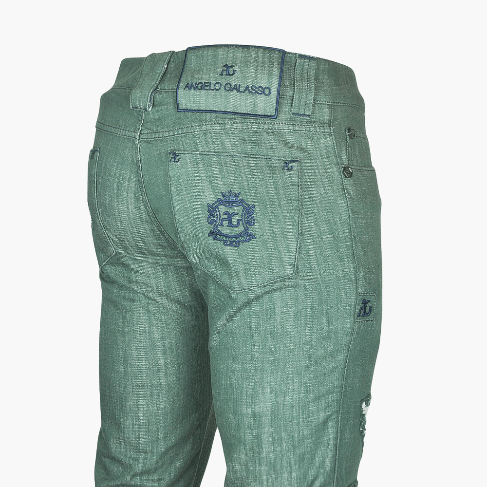 Green Malachite Jeans with Araldica Logo - Angelo Galasso - Luxury Italian Menswear London