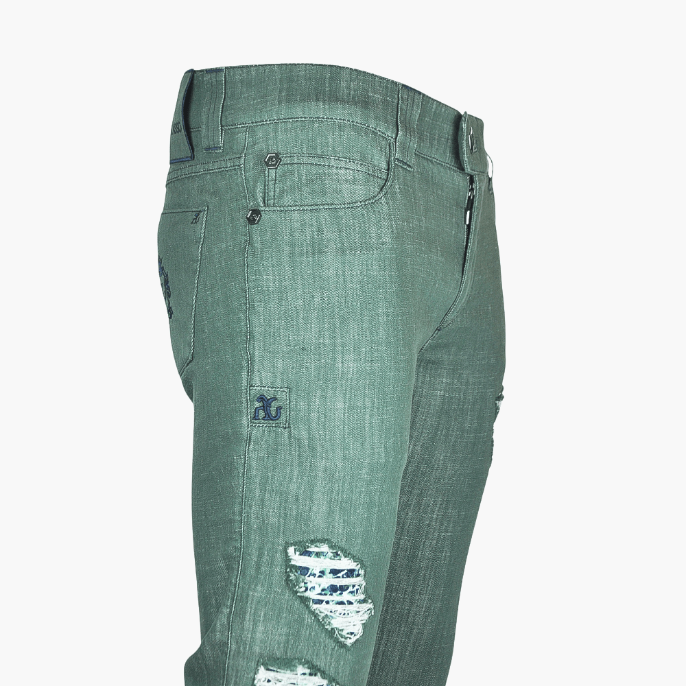 Green Malachite Jeans with Araldica Logo - Angelo Galasso - Luxury Italian Menswear London