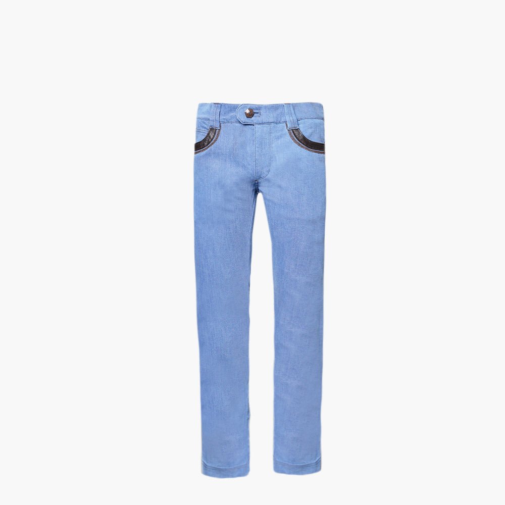 Blue Alloro Embossed Leather Jeans - Angelo Galasso - Luxury Italian Menswear London