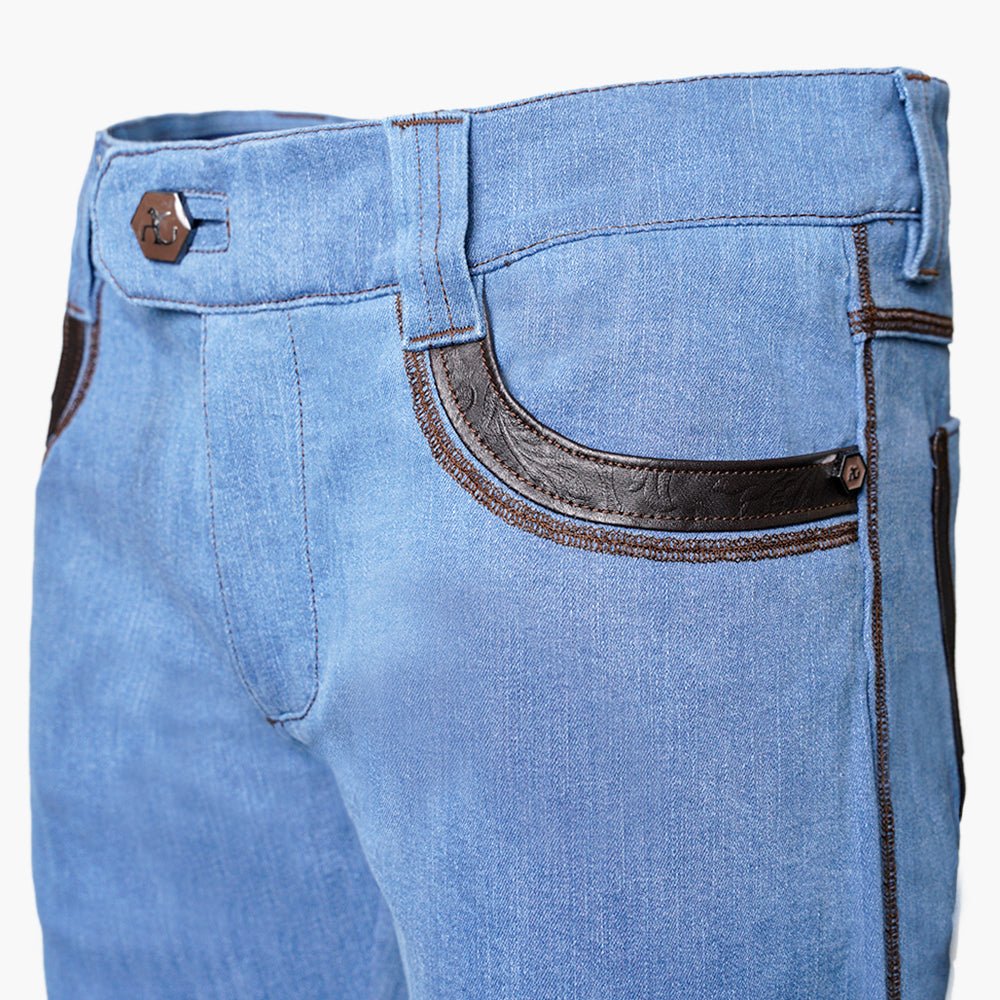 Blue Alloro Embossed Leather Jeans - Angelo Galasso - Luxury Italian Menswear London