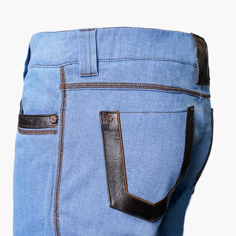 Blue Alloro Embossed Leather Jeans - AG24WJJNS02