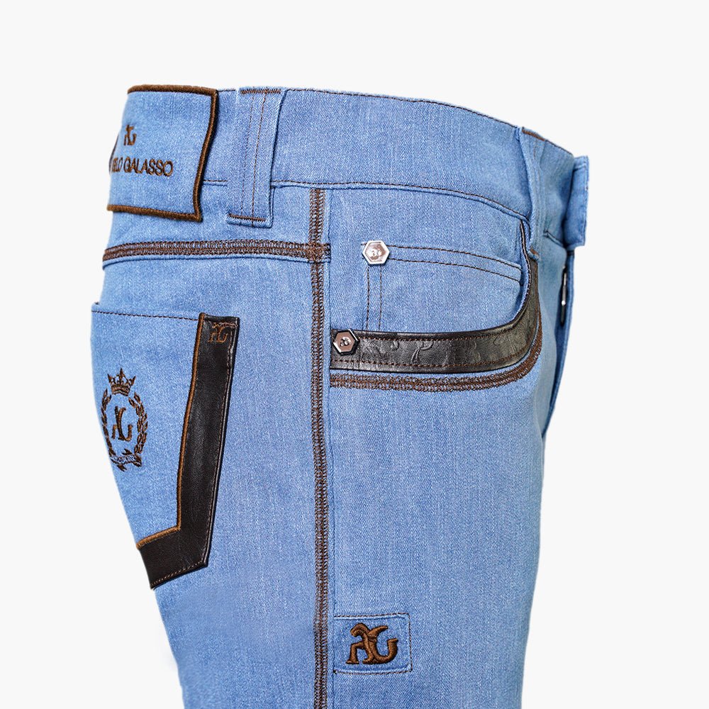 Blue Alloro Embossed Leather Jeans - Angelo Galasso - Luxury Italian Menswear London
