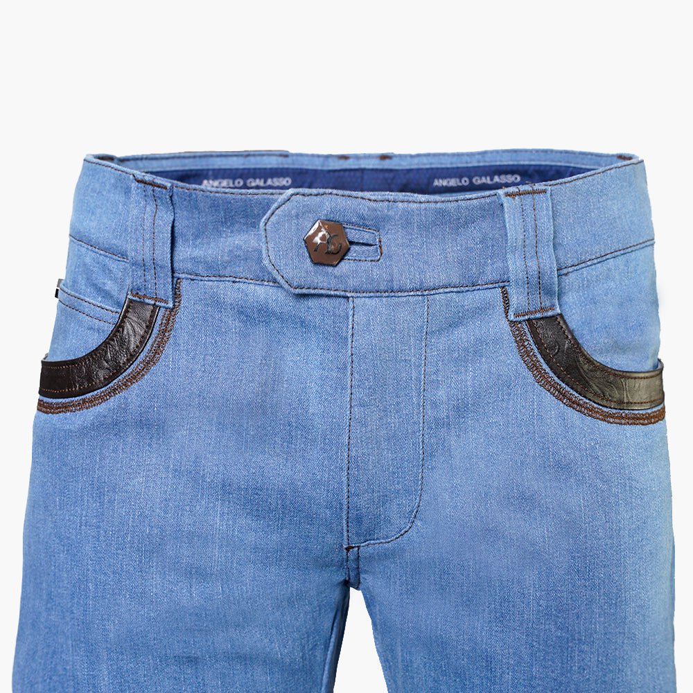 Blue Alloro Embossed Leather Jeans - Angelo Galasso - Luxury Italian Menswear London