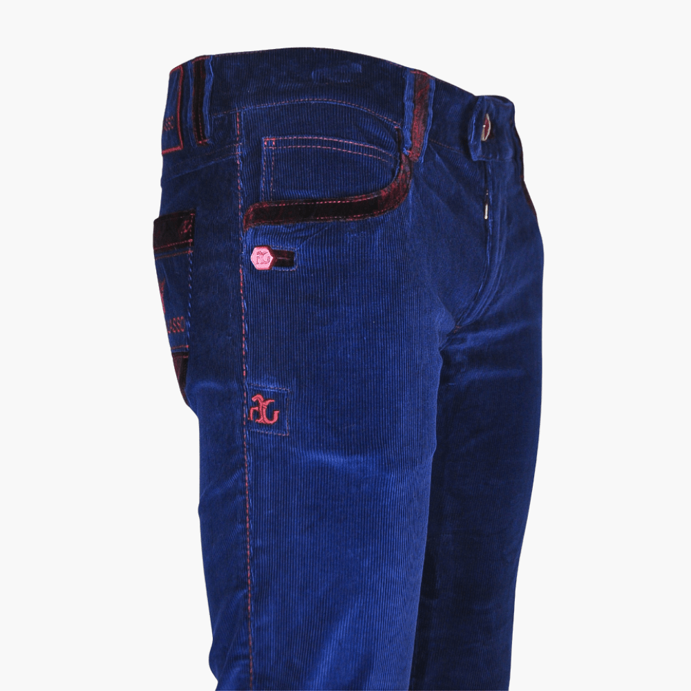 Blue & Burgundy Crown Jeans - Angelo Galasso - Luxury Italian Menswear London