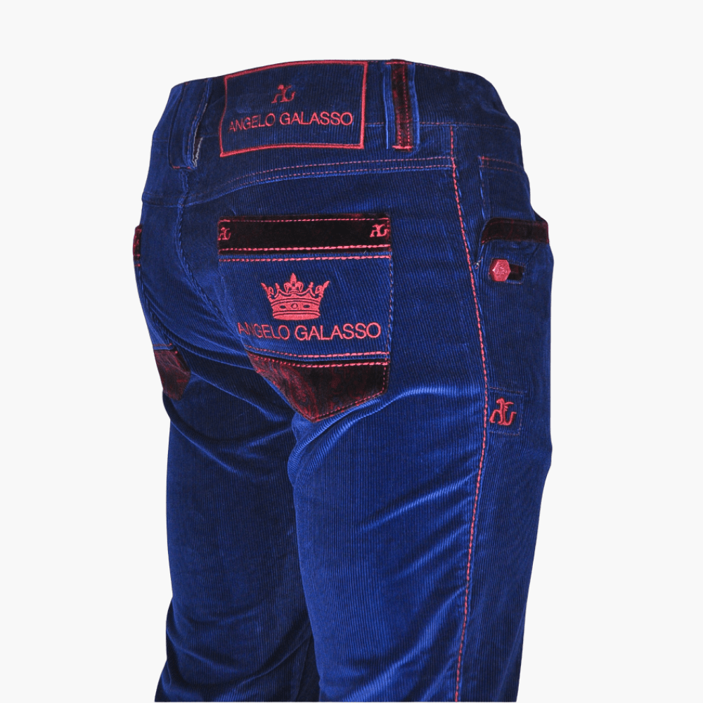 Blue & Burgundy Crown Jeans - Angelo Galasso - Luxury Italian Menswear London