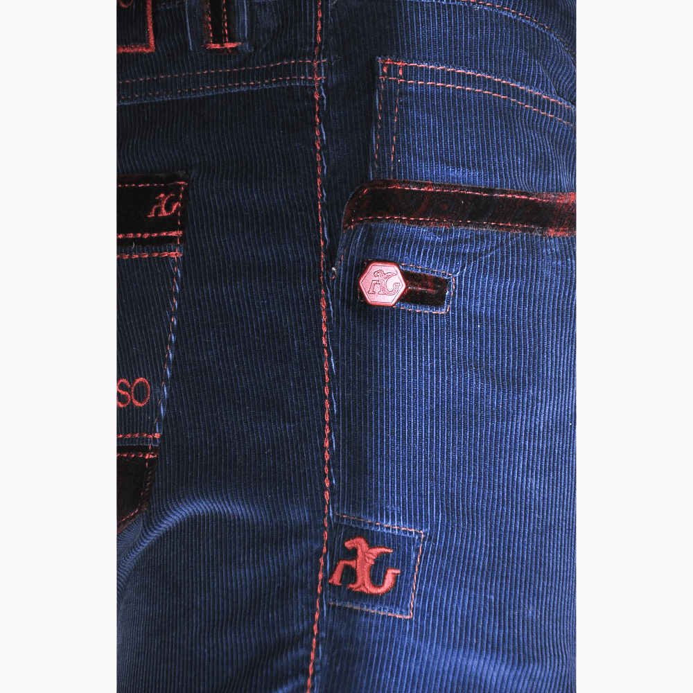 Blue & Burgundy Crown Jeans - Angelo Galasso - Luxury Italian Menswear London