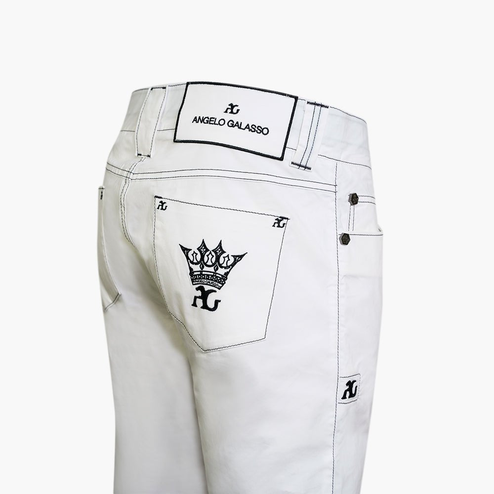 White & Black Crown Cotton Jeans - Angelo Galasso - Luxury Italian Menswear London