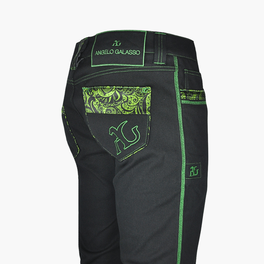Black AG Macrame Jeans with Silk Inserts - Angelo Galasso - Luxury Italian Menswear London