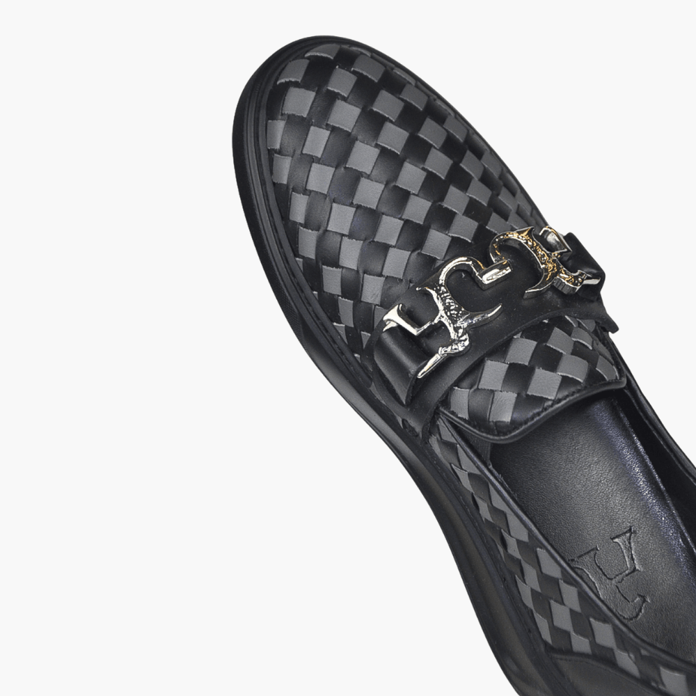 Black & Grey Woven Calf Leather Slip-on Shoes - Angelo Galasso - Luxury Italian Menswear London