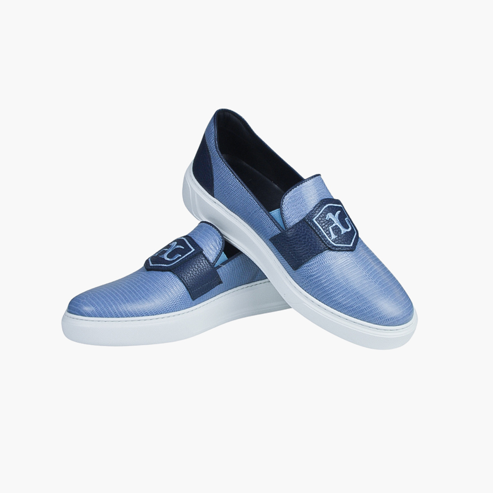 Blue & Celeste Calf Leather Slip-on Shoes - AG24WSCAF03