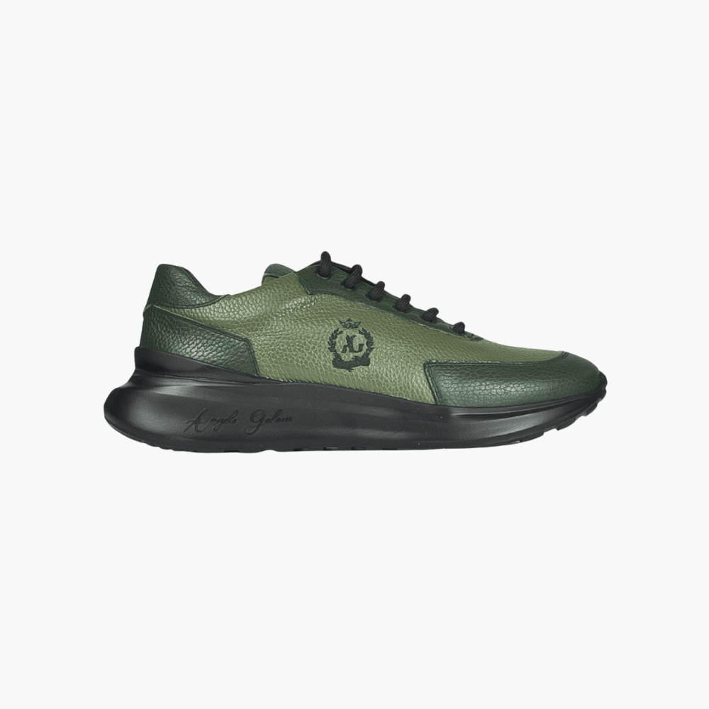 Green Alloro Leather Trainers - Angelo Galasso - Luxury Italian Menswear London