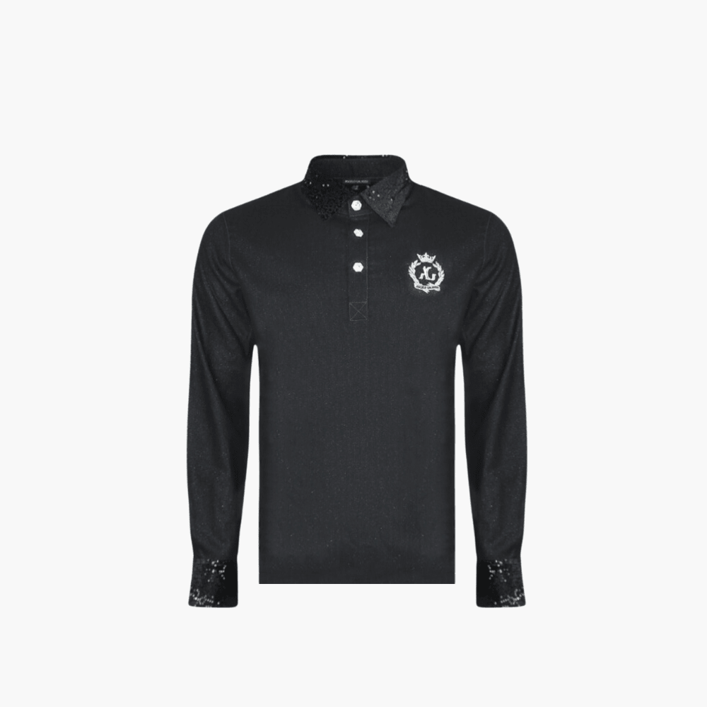Black Paillettes & Alloro Long-Sleeve Polo - Angelo Galasso - Luxury Italian Menswear London