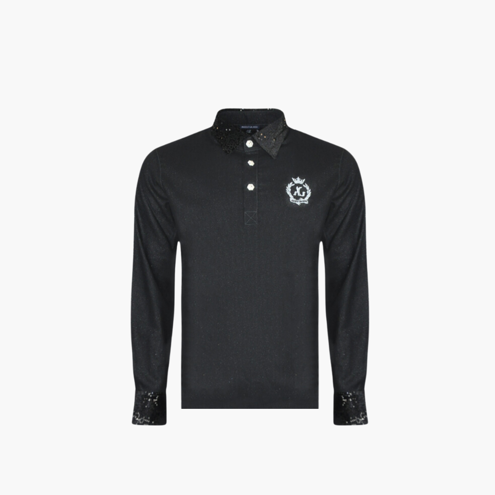 Black Paillettes & Alloro Long-Sleeve Polo - AG24WTPLO01