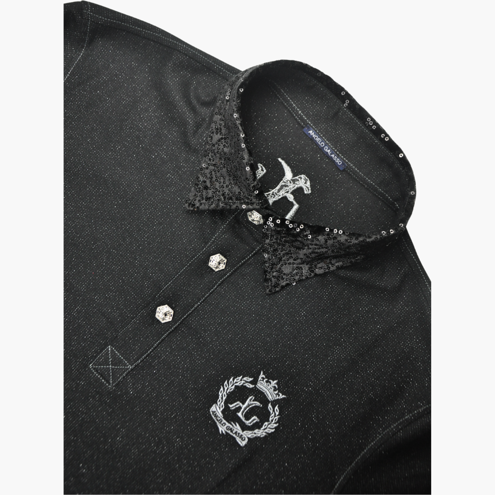 Black Paillettes & Alloro Long-Sleeve Polo - AG24WTPLO01