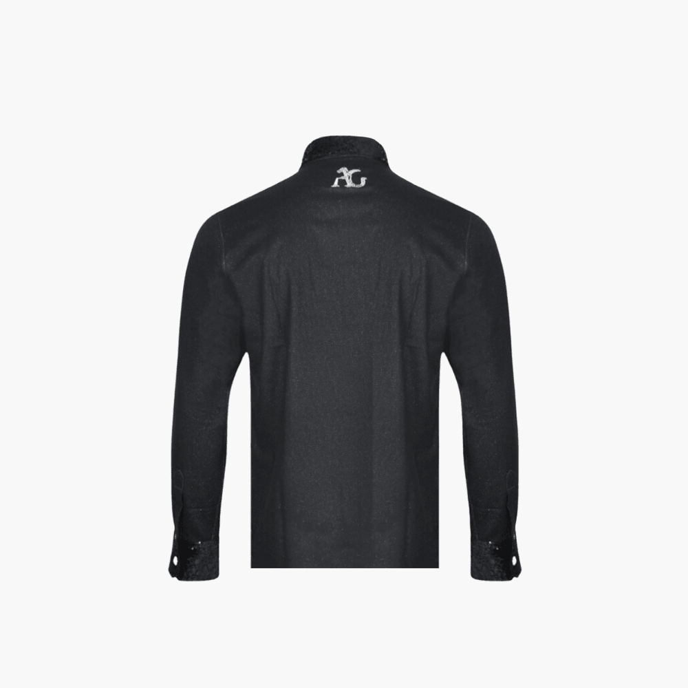 Black Paillettes & Alloro Long-Sleeve Polo - Angelo Galasso - Luxury Italian Menswear London