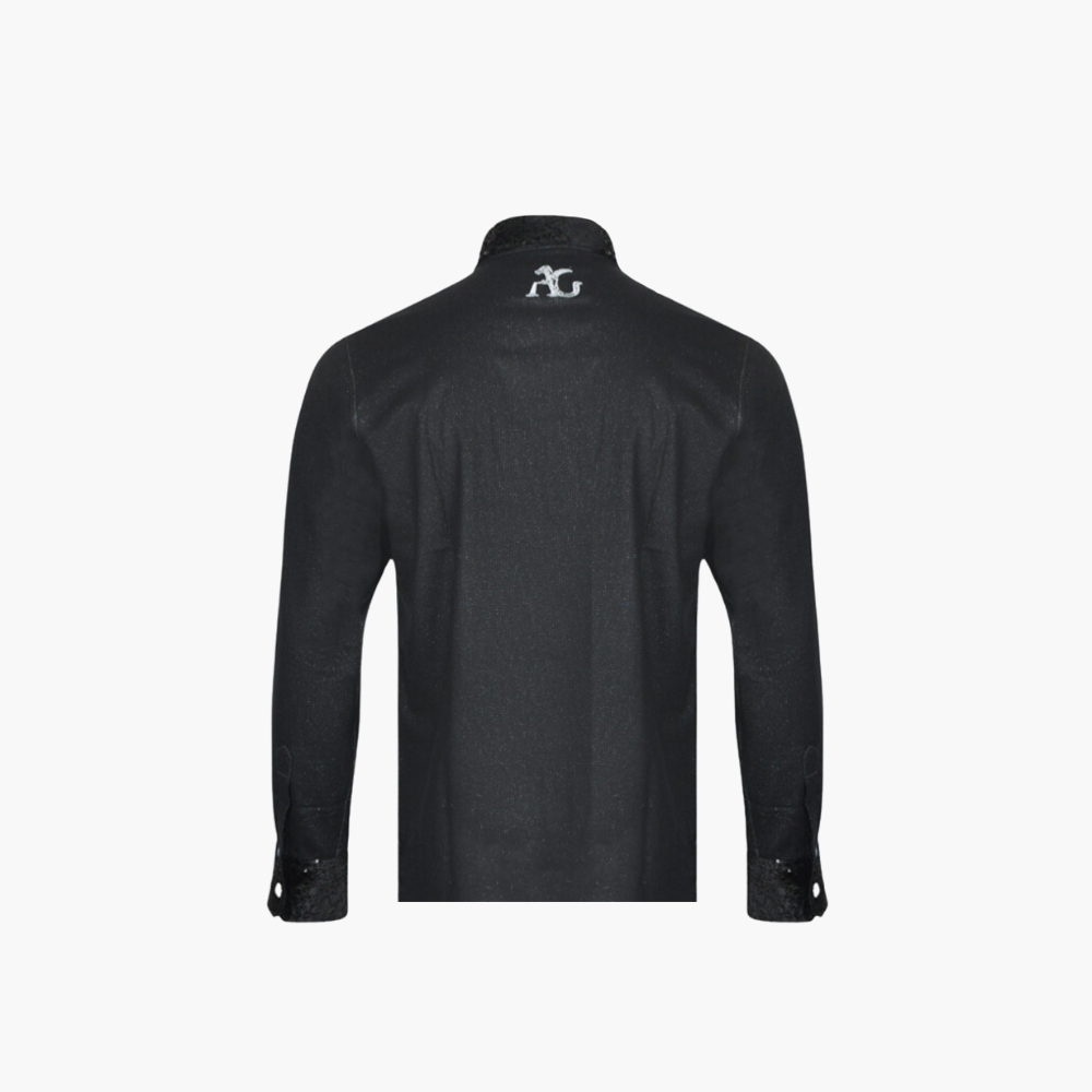 Black Paillettes & Alloro Long-Sleeve Polo - AG24WTPLO01