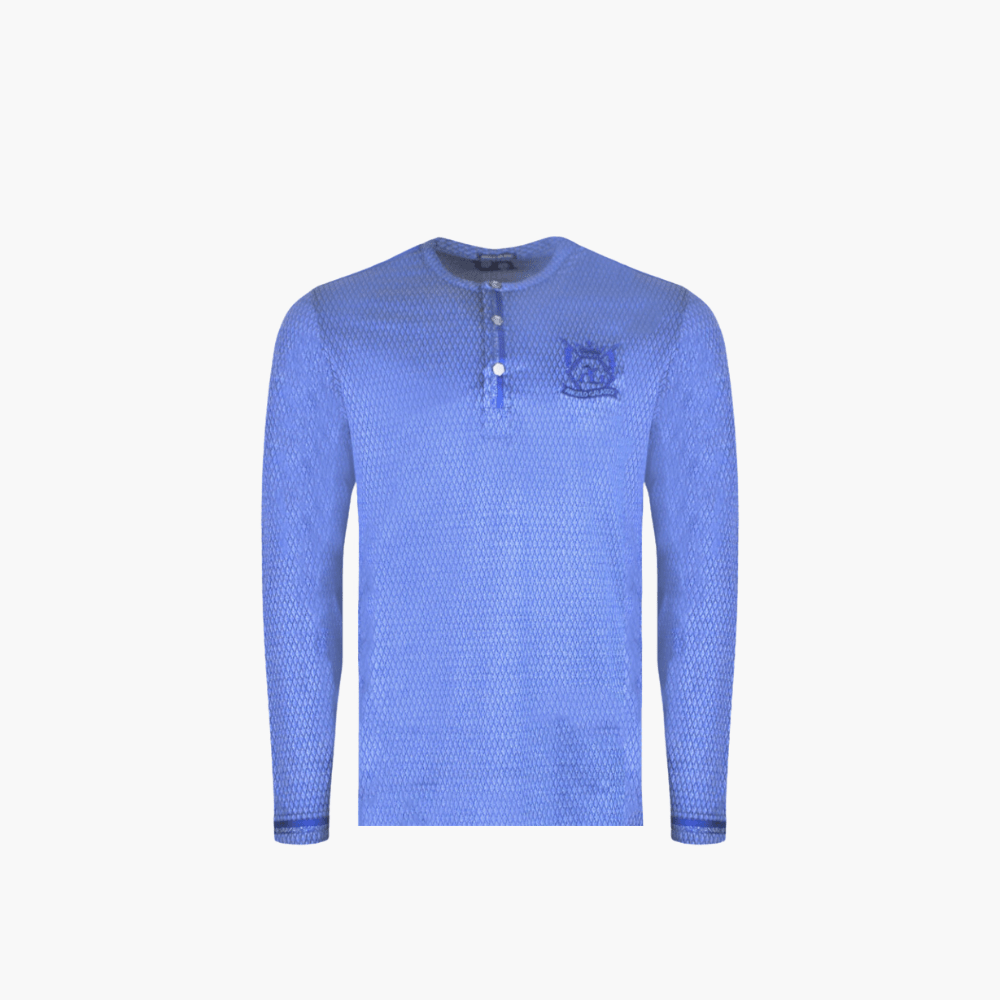Blue Geometric Long-Sleeve Hexagonal T-Shirt - Angelo Galasso - Luxury Italian Menswear London