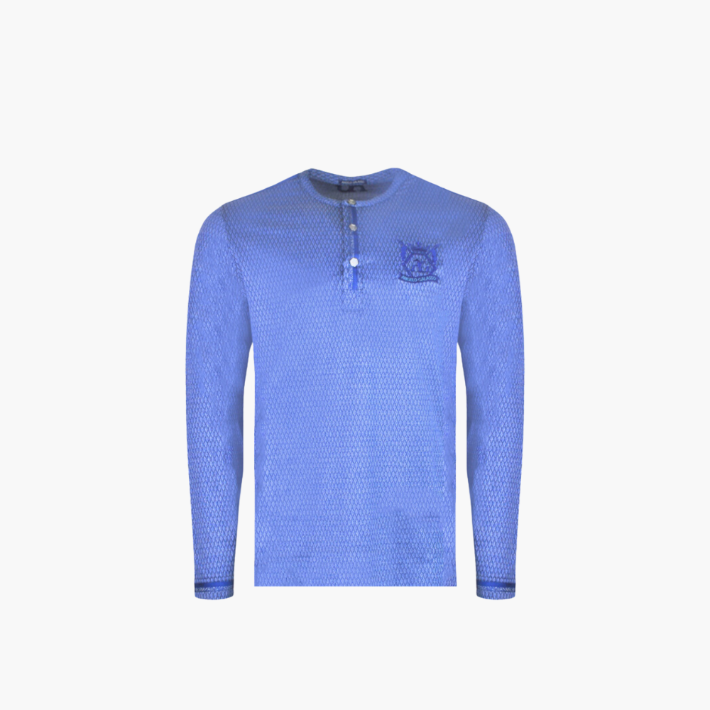 Blue Geometric Long-Sleeve Hexagonal T-Shirt- AG24WTTSH02