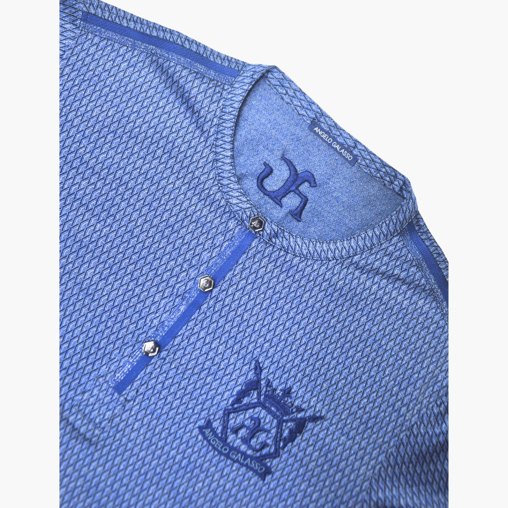 Blue Geometric Long-Sleeve Hexagonal T-Shirt - Angelo Galasso - Luxury Italian Menswear London