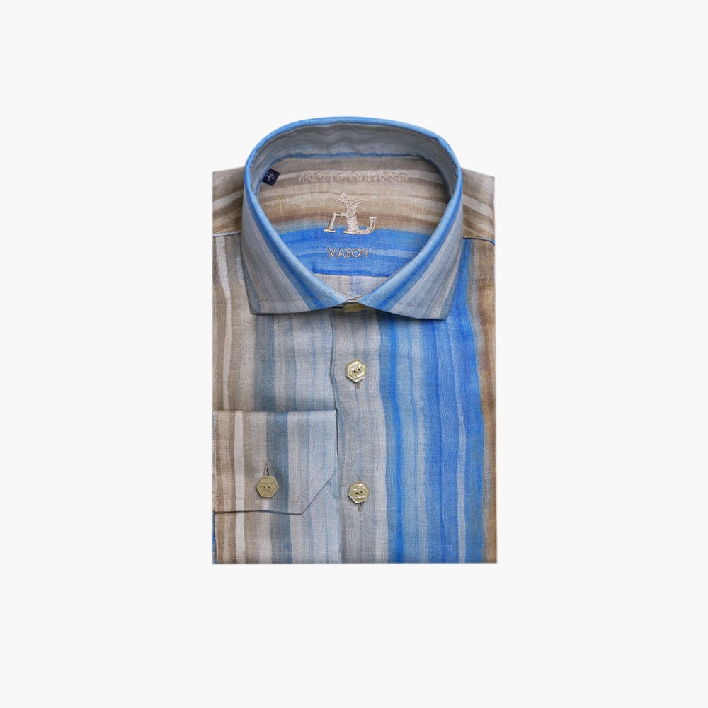 Beige & Blue Brushstroke Mason Shirt - AG25S1HAS02