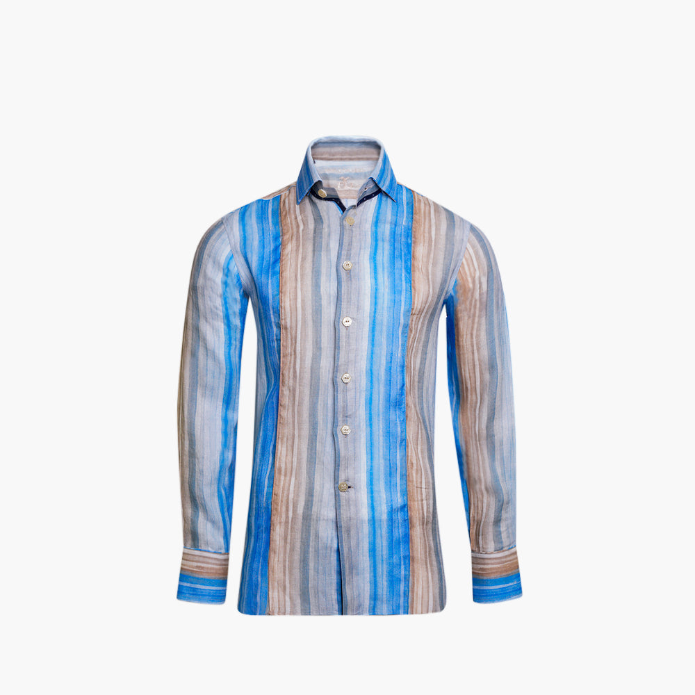 Beige & Blue Brushstroke Mason Shirt - AG25S1HAS02