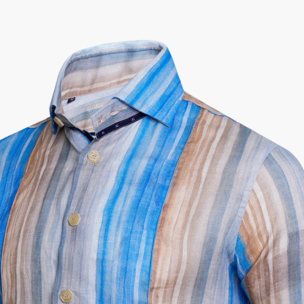 Beige & Blue Brushstroke Mason Shirt - AG25S1HAS02