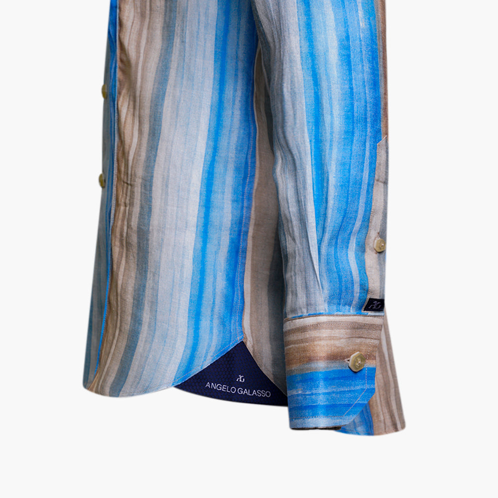 Beige & Blue Brushstroke Mason Shirt - AG25S1HAS02