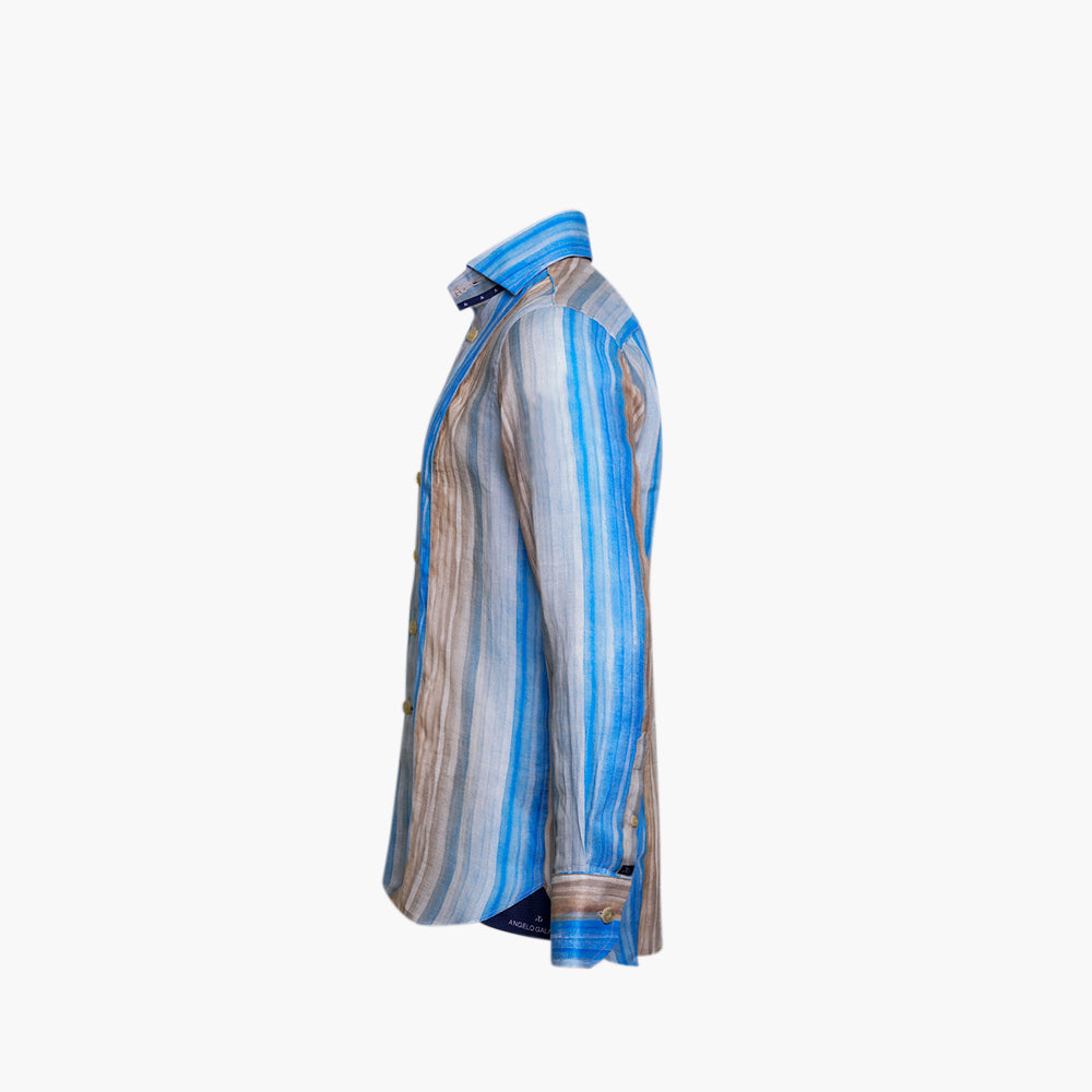 Beige & Blue Brushstroke Mason Shirt - AG25S1HAS02