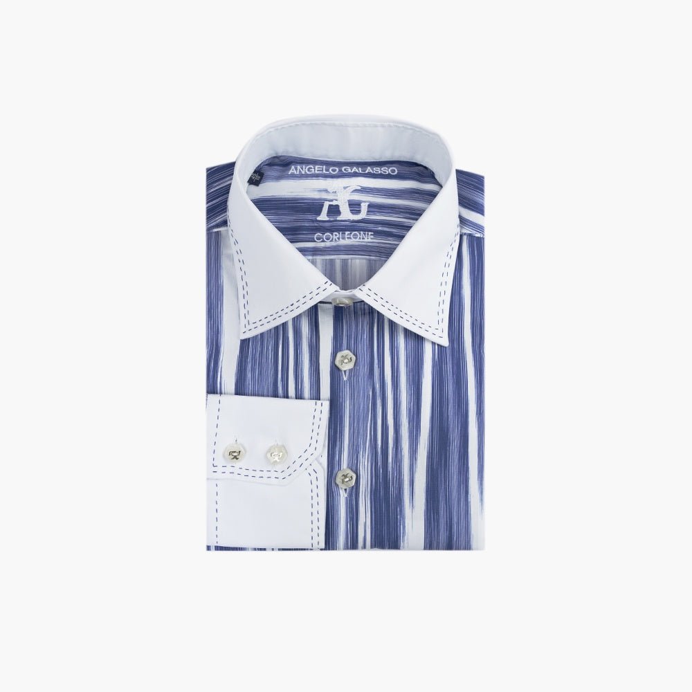White & Blue Brushed Stripes Corleone Shirt - Angelo Galasso - Luxury Italian Menswear London
