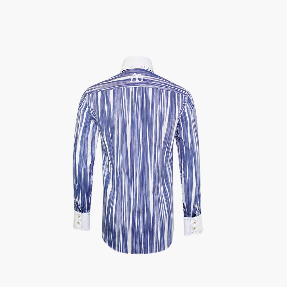 White & Blue Brushed Stripes Corleone Shirt - Angelo Galasso - Luxury Italian Menswear London