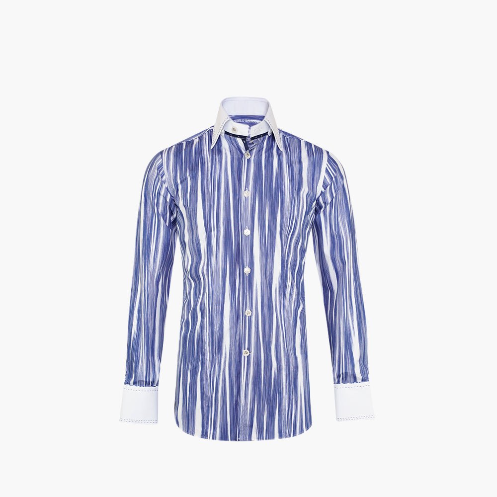 White & Blue Brushed Stripes Corleone Shirt - Angelo Galasso - Luxury Italian Menswear London