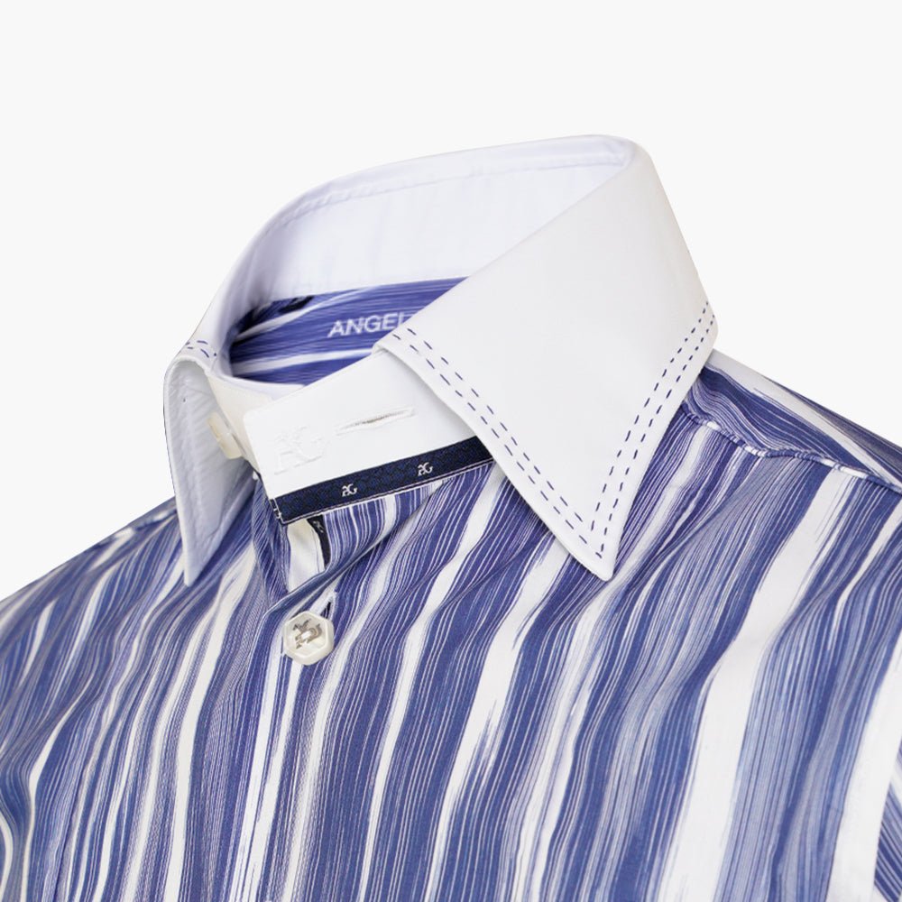 White & Blue Brushed Stripes Corleone Shirt - Angelo Galasso - Luxury Italian Menswear London