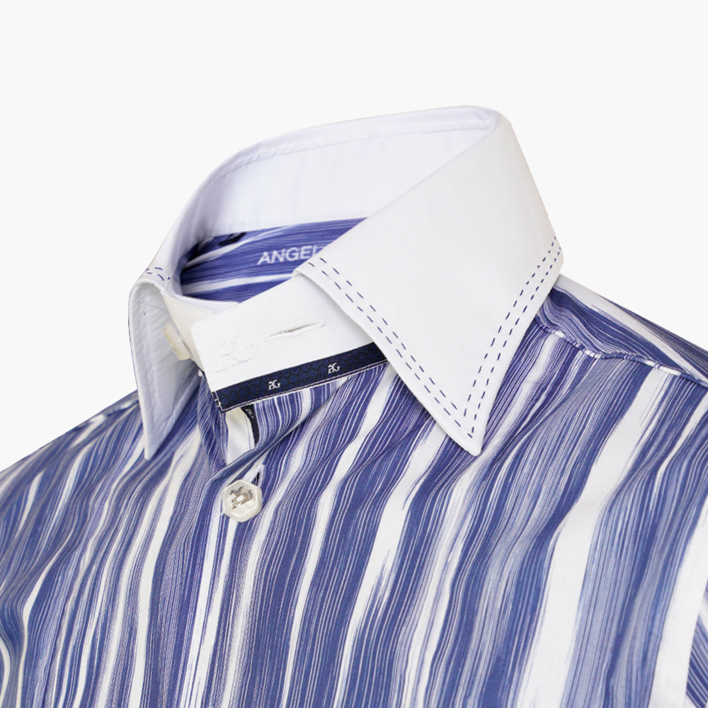 White & Blue Brushed Stripes Corleone Shirt -