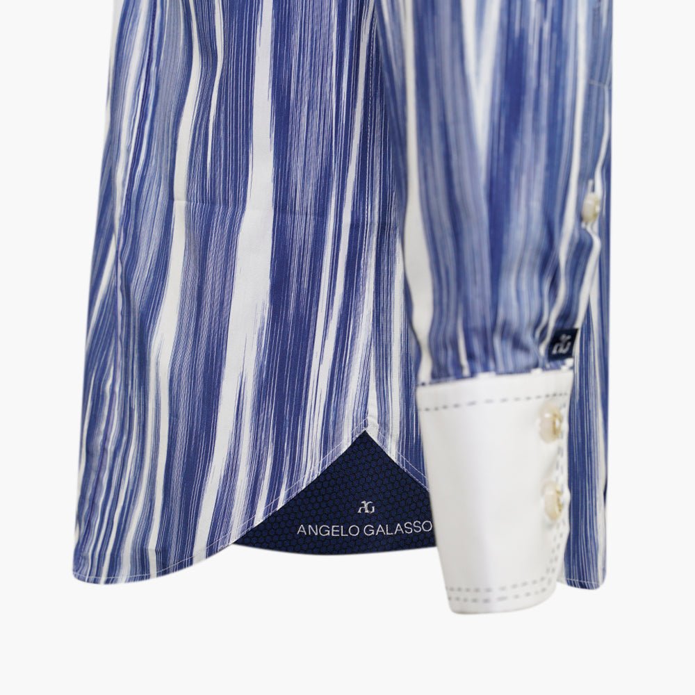 White & Blue Brushed Stripes Corleone Shirt - Angelo Galasso - Luxury Italian Menswear London