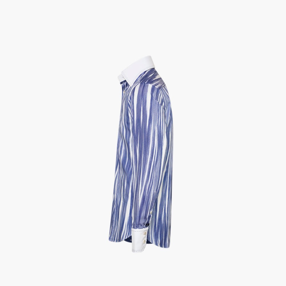 White & Blue Brushed Stripes Corleone Shirt - Angelo Galasso - Luxury Italian Menswear London