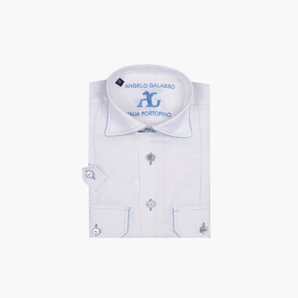 White & Light Blue Short Sleeves Portofino Shirt - Angelo Galasso - Luxury Italian Menswear London
