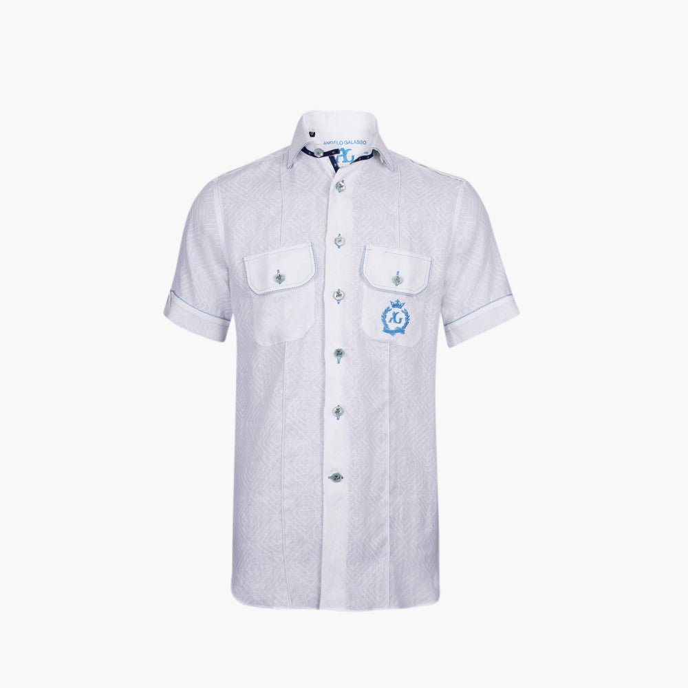 White & Light Blue Short Sleeves Portofino Shirt - Angelo Galasso - Luxury Italian Menswear London