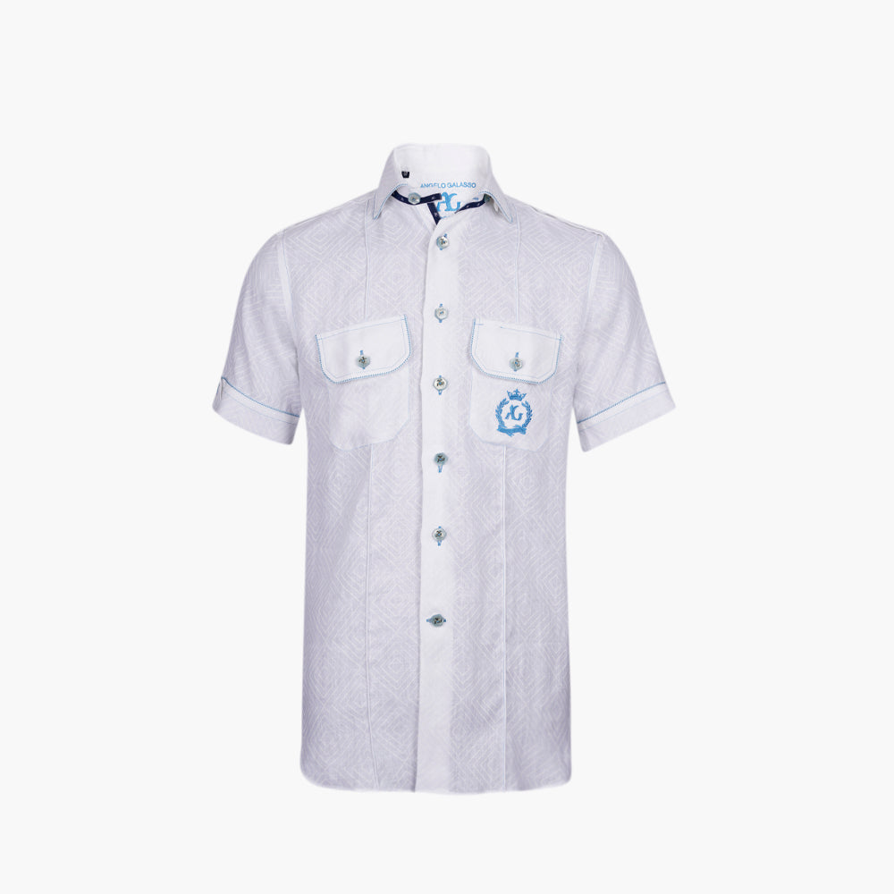 White & Light Blue Short Sleeves Portofino Shirt - AG25S1HAS06