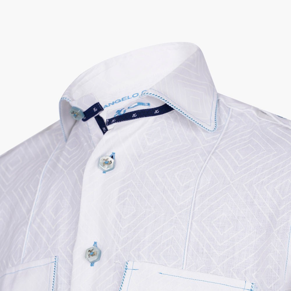 White & Light Blue Short Sleeves Portofino Shirt - Angelo Galasso - Luxury Italian Menswear London