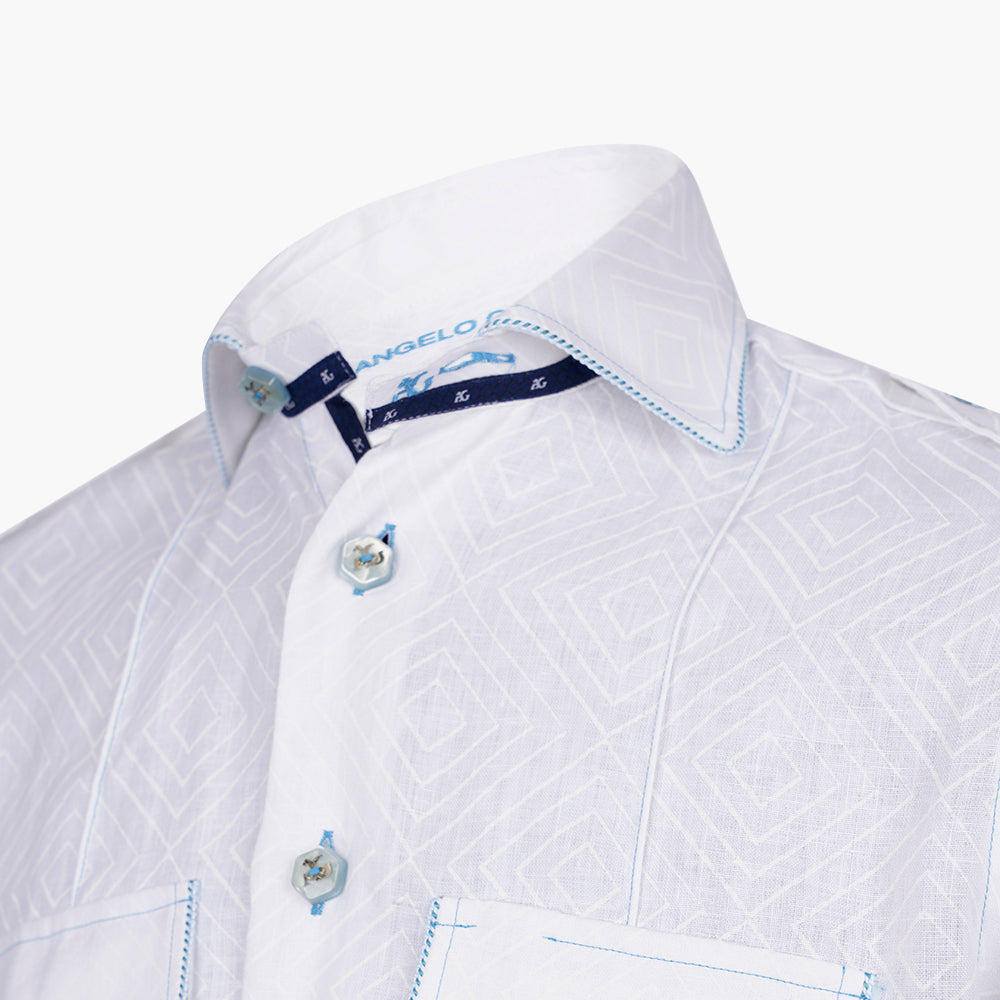 White & Light Blue Short Sleeves Portofino Shirt - AG25S1HAS06