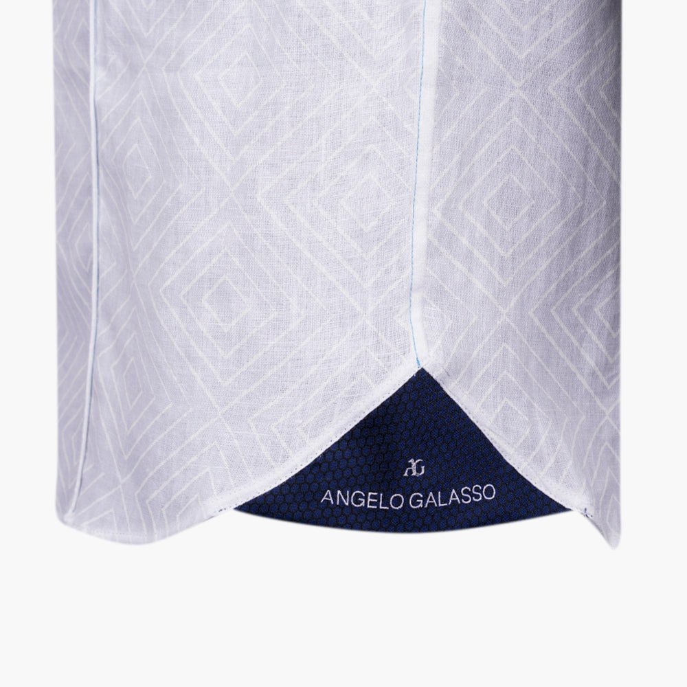White & Light Blue Short Sleeves Portofino Shirt - Angelo Galasso - Luxury Italian Menswear London