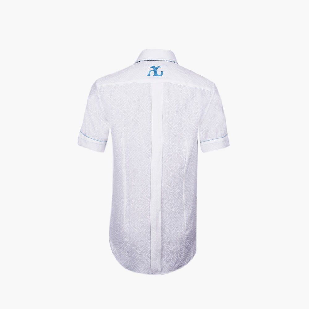 White & Light Blue Short Sleeves Portofino Shirt - Angelo Galasso - Luxury Italian Menswear London